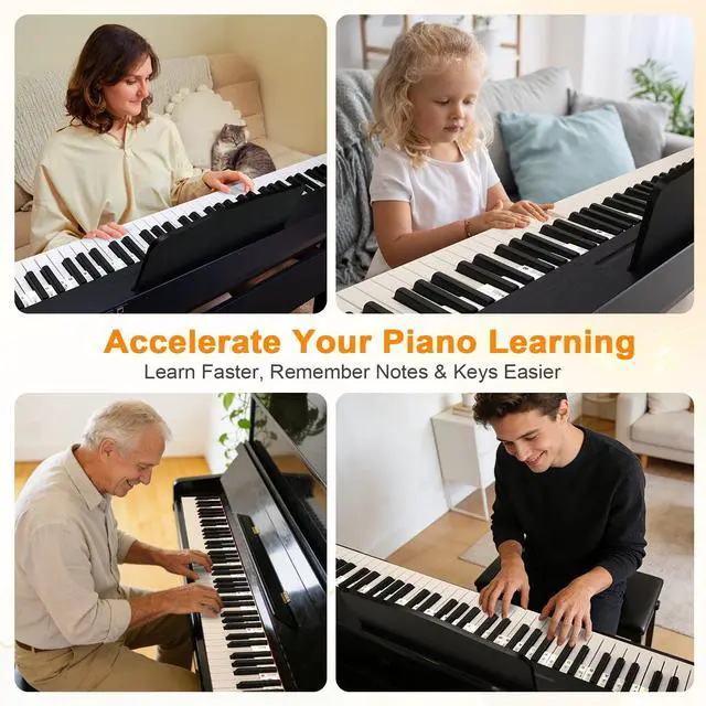 Alt view image 6 of 7 - Premium Silicone Piano Keyboard Note Labels for Beginners, Removable & Reusable Piano Keyboard Stickers for Learning, 88 Key Full Size Piano Notes Guide with Storage Box (Rainbow Colors)