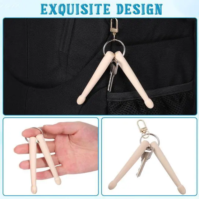 Alt view image 3 of 7 - Mini Drum Sticks Keychain, Wooden Drum Keys for Tuning Drums Mini Drumstick Gear Decoration Percussion Key Ring for Men Women Drummer and Band Gear