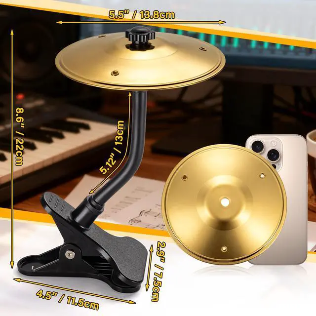 Alt view image 5 of 7 - Mini Clip-On Desktop Cymbal, Mini Desk Drum for Music Lovers, Relieve Your Work & Study Stress with Fun Gold Percussion Accessory, Easy Installation for Most Desk Types
