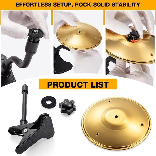 Alt view image 7 of 7 - Mini Clip-On Desktop Cymbal, Mini Desk Drum for Music Lovers, Relieve Your Work & Study Stress with Fun Gold Percussion Accessory, Easy Installation for Most Desk Types