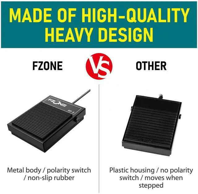 Alt view image 5 of 7 - Compact Sustain Pedal for Keyboards Digital Pianos Synthesizers,Tone Modules,Drum Machines All Metal Heavy Design,Non-Slip,with Polarity Switch