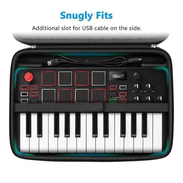 Alt view image 4 of 7 - Semi-Hard Carrying Case for AKAI Professional MPK Mini MKII & MK3 & MPK Play | Alesis V Mini 25 Key USB MIDI Keyboard Controller Case with Cable Slot for Business, Travel (Black)