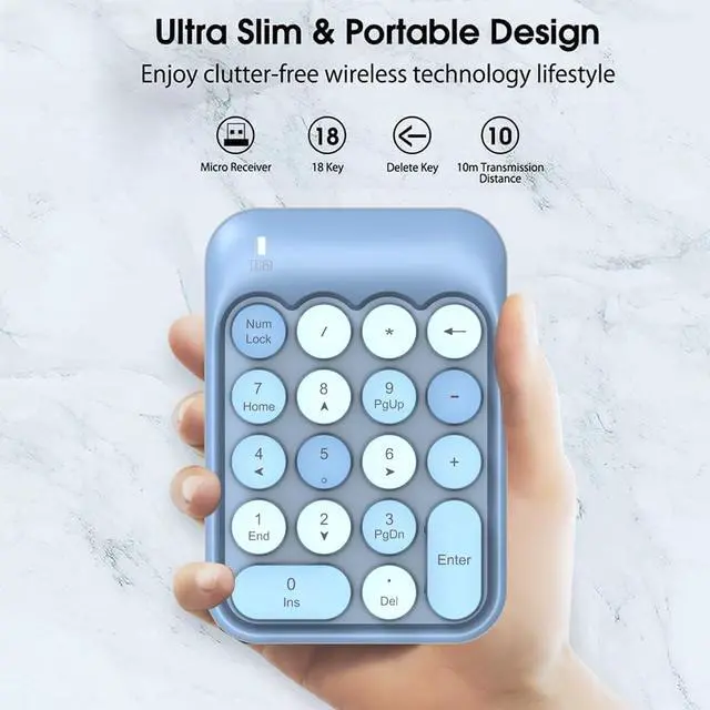 Alt view image 6 of 7 - Wireless Numeric Keypad 18 Keys with 2.4G Mini Portable Silent Number Pad USB Receiver Financial Accounting Keyboard Extensions for Laptop Desktop PC ProBlue Mix