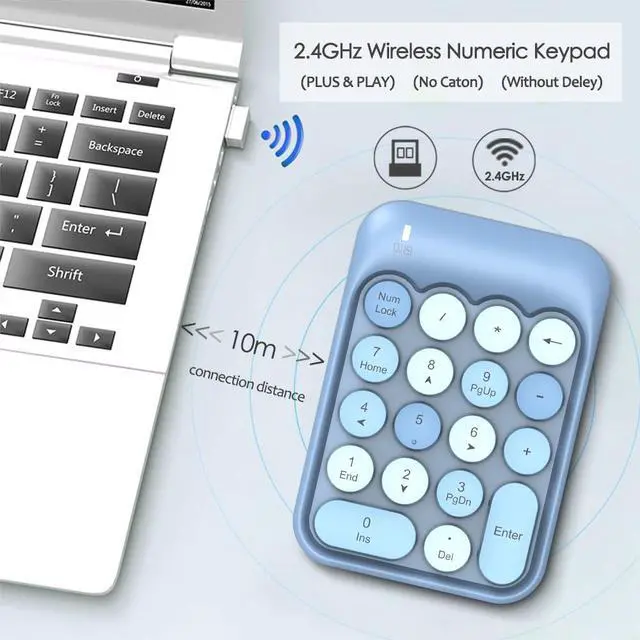 Alt view image 4 of 7 - Wireless Numeric Keypad 18 Keys with 2.4G Mini Portable Silent Number Pad USB Receiver Financial Accounting Keyboard Extensions for Laptop Desktop PC ProBlue Mix