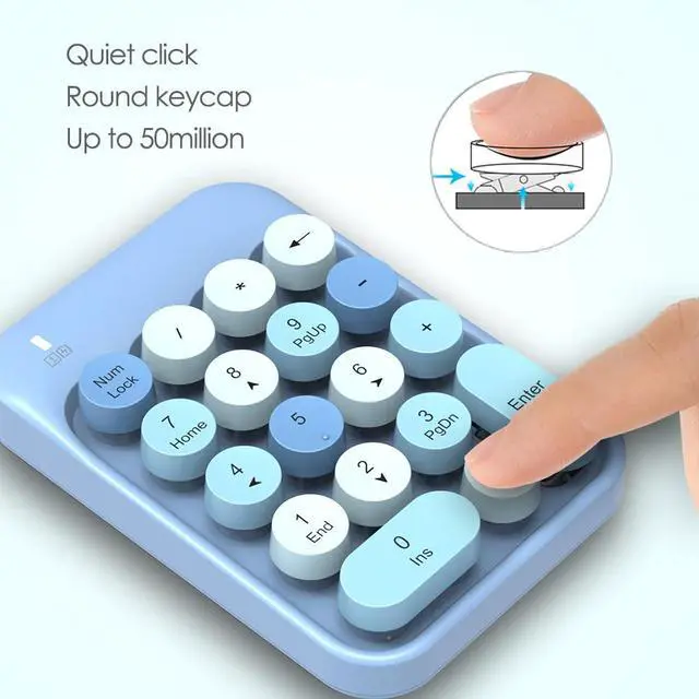 Alt view image 5 of 7 - Wireless Numeric Keypad 18 Keys with 2.4G Mini Portable Silent Number Pad USB Receiver Financial Accounting Keyboard Extensions for Laptop Desktop PC ProBlue Mix