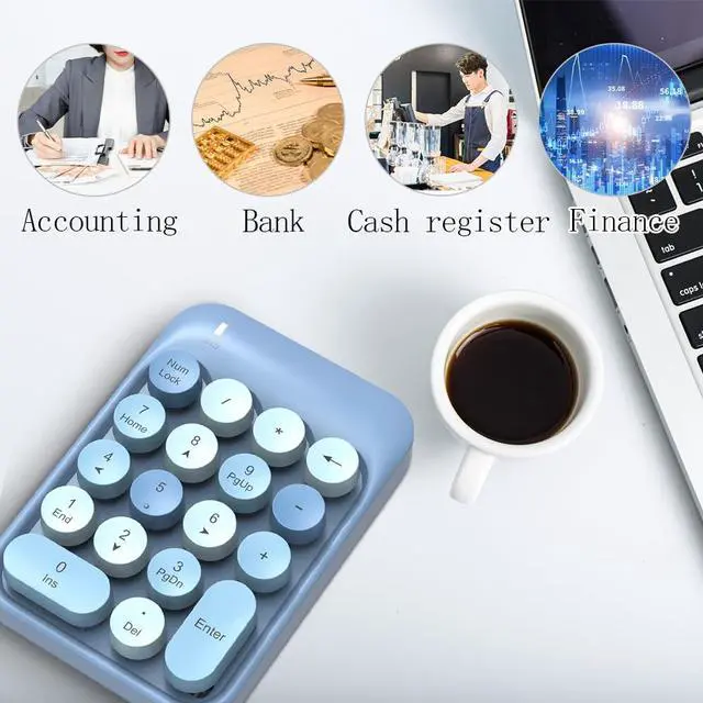 Alt view image 7 of 7 - Wireless Numeric Keypad 18 Keys with 2.4G Mini Portable Silent Number Pad USB Receiver Financial Accounting Keyboard Extensions for Laptop Desktop PC ProBlue Mix