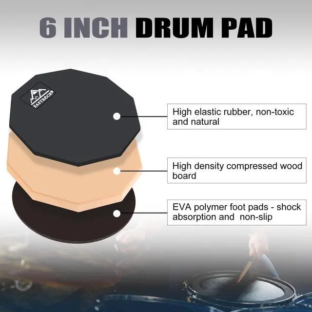 Alt view image 5 of 7 - Practice Drum Pad, 6 Inches Double Sided Silent Drum Pad, Rubber Dumb Drum for Beginners,Black