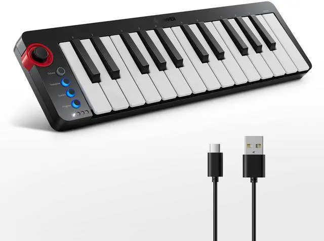 Main image of Mini MIDI Keyboard, N-25 25 Key MIDI Controller for Beginner with Velocity-Sensitive Mini Keys&Light-up Rocker&Music Production Software, Small Controlador MIDI with 40 Teaching Courses