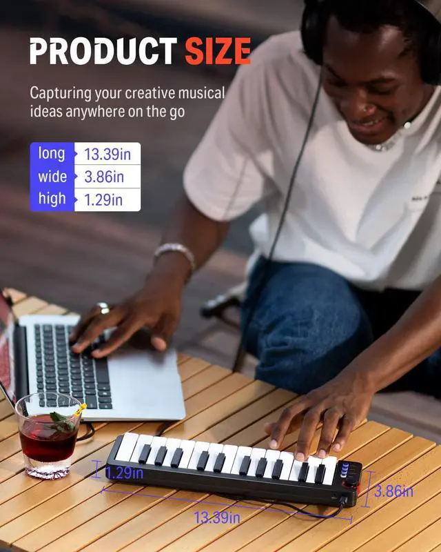 Alt view image 3 of 7 - Mini MIDI Keyboard, N-25 25 Key MIDI Controller for Beginner with Velocity-Sensitive Mini Keys&Light-up Rocker&Music Production Software, Small Controlador MIDI with 40 Teaching Courses