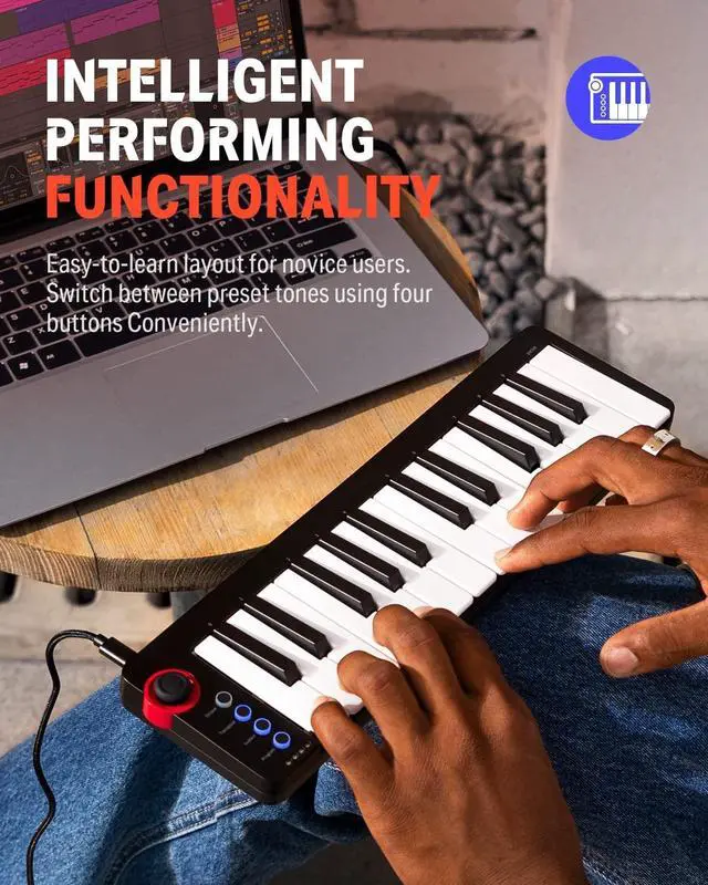 Alt view image 5 of 7 - Mini MIDI Keyboard, N-25 25 Key MIDI Controller for Beginner with Velocity-Sensitive Mini Keys&Light-up Rocker&Music Production Software, Small Controlador MIDI with 40 Teaching Courses