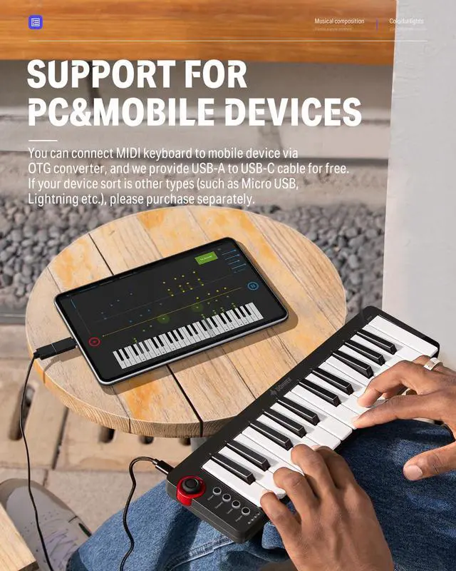 Alt view image 7 of 7 - Mini MIDI Keyboard, N-25 25 Key MIDI Controller for Beginner with Velocity-Sensitive Mini Keys&Light-up Rocker&Music Production Software, Small Controlador MIDI with 40 Teaching Courses