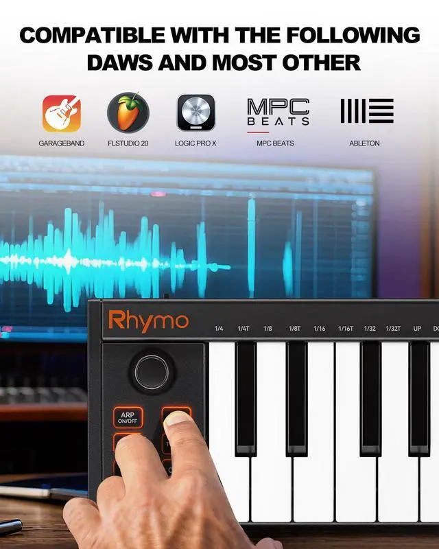 Alt view image 4 of 7 - 25 Key MIDI Keyboard Controller Portable USB MIDI Controller with Arpeggiator, Velocity Sensitive Keys, Beat Maker for Beginners - Compatible with GarageBand, FL Studio, Ableton Live
