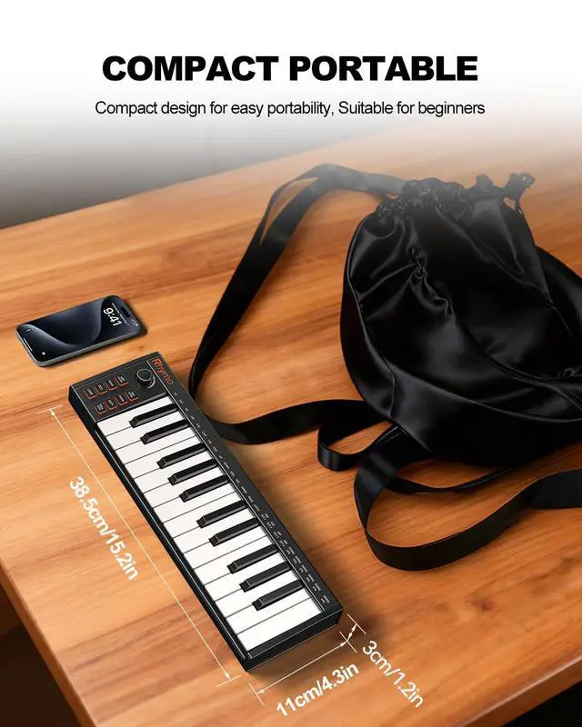 Alt view image 5 of 7 - 25 Key MIDI Keyboard Controller Portable USB MIDI Controller with Arpeggiator, Velocity Sensitive Keys, Beat Maker for Beginners - Compatible with GarageBand, FL Studio, Ableton Live