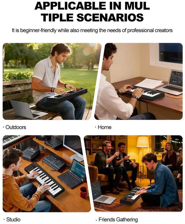Alt view image 7 of 7 - 25 Key MIDI Keyboard Controller Portable USB MIDI Controller with Arpeggiator, Velocity Sensitive Keys, Beat Maker for Beginners - Compatible with GarageBand, FL Studio, Ableton Live