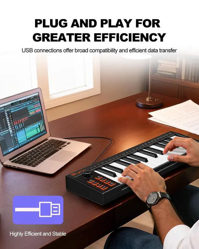 Alt view image 3 of 7 - 25 Key MIDI Keyboard Controller Portable USB MIDI Controller with Arpeggiator, Velocity Sensitive Keys, Beat Maker for Beginners - Compatible with GarageBand, FL Studio, Ableton Live