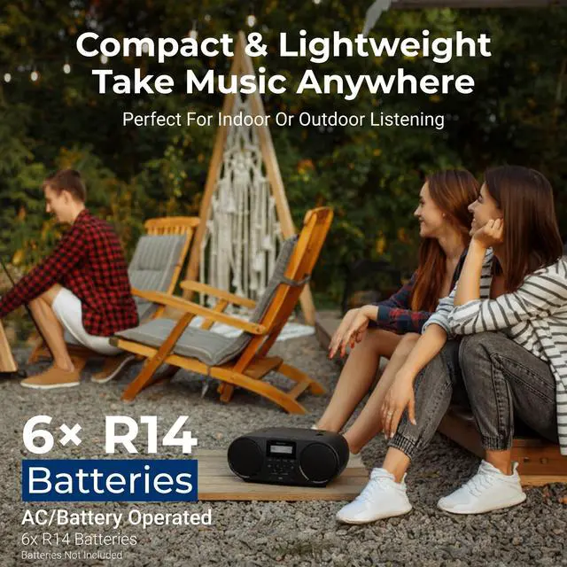 Alt view image 6 of 7 - Portable CD Player Boombox with Bluetooth, FM Radio, Dynamic Bass Boost Speakers, USB/Headphone Jack/Aux Input, All-in-One Compact Stereo Sound CD Player for Home, CD-RW/MP3 Playback
