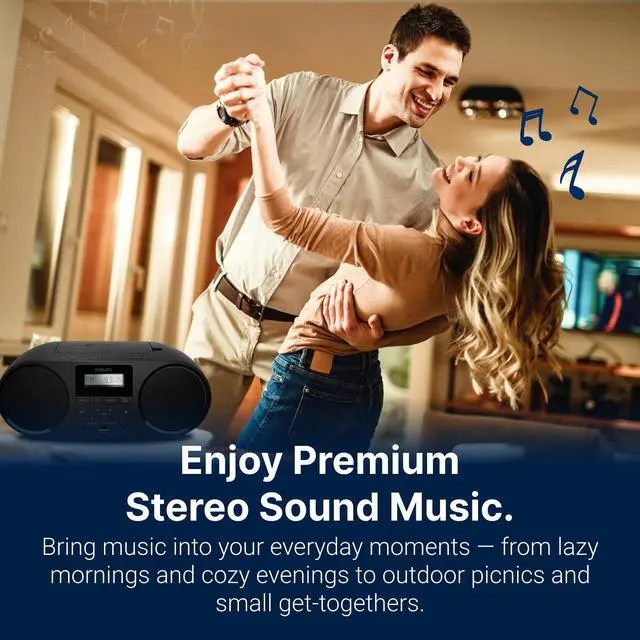 Alt view image 7 of 7 - Portable CD Player Boombox with Bluetooth, FM Radio, Dynamic Bass Boost Speakers, USB/Headphone Jack/Aux Input, All-in-One Compact Stereo Sound CD Player for Home, CD-RW/MP3 Playback