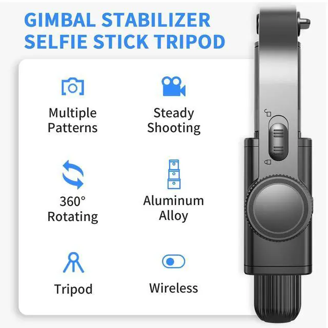 Alt view image 2 of 7 - Gimbal Stabilizer for Smartphone with Retractable Selfie Stick and Tripod1-Axis Multifunction Remote 360°Automatic Rotation Auto Balance for iPhone/Android