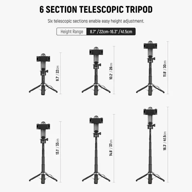Alt view image 2 of 7 - NEEWER Selfie Stick with Detachable Bluetooth Remote Shutter, Lightweight Foldable Travel Tripod for iPhone for YouTube/TikTok Vlogs Live Streaming Photography, Black, P15