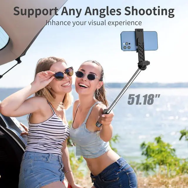 Alt view image 3 of 7 - Selfie Stick for iPhone, 360°Rotating Tripod for Phone with Detachable Remote, Portable Phone Tripod Stand for Video Recording, Compact & Lightweight