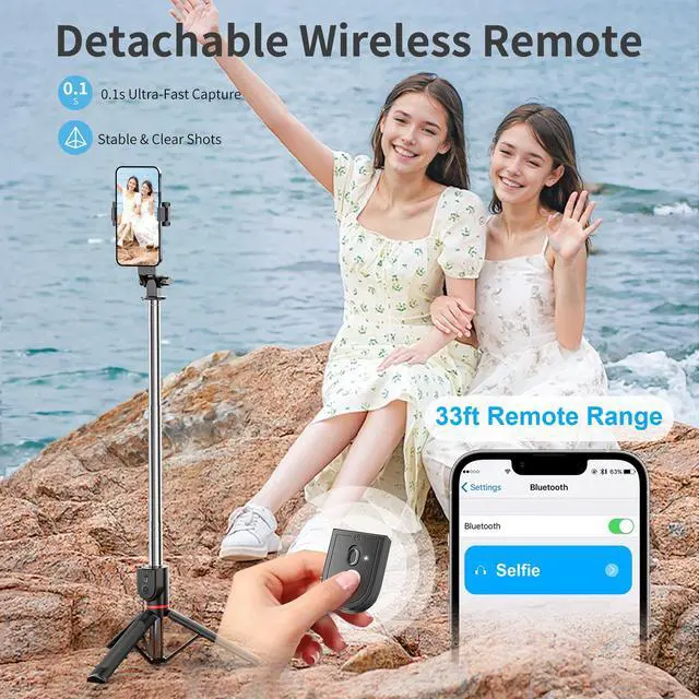 Alt view image 4 of 7 - Selfie Stick for iPhone, 360°Rotating Tripod for Phone with Detachable Remote, Portable Phone Tripod Stand for Video Recording, Compact & Lightweight