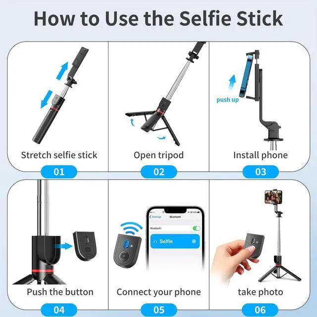 Alt view image 7 of 7 - Selfie Stick for iPhone, 360°Rotating Tripod for Phone with Detachable Remote, Portable Phone Tripod Stand for Video Recording, Compact & Lightweight