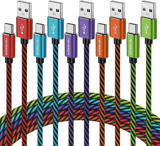 Main image of USB C Cable 10FT 5-Pack Nylon Braided USB A to Type C Charger Cable Fast Charging Cord Compatible with Samsung Galaxy S24 S23 S22, Note 20 10 9 8, Moto G7 G8 Type C Cable
