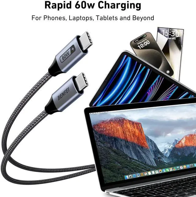 Alt view image 2 of 7 - USB C to USB C Multipack 60W Fast Charging Cable, 4-Pack(3.3ft/3.3ft/6.6ft/6.6ft) Nylon Braided Cable for iPhone iPad mini, MacBook, Samsung Galaxy