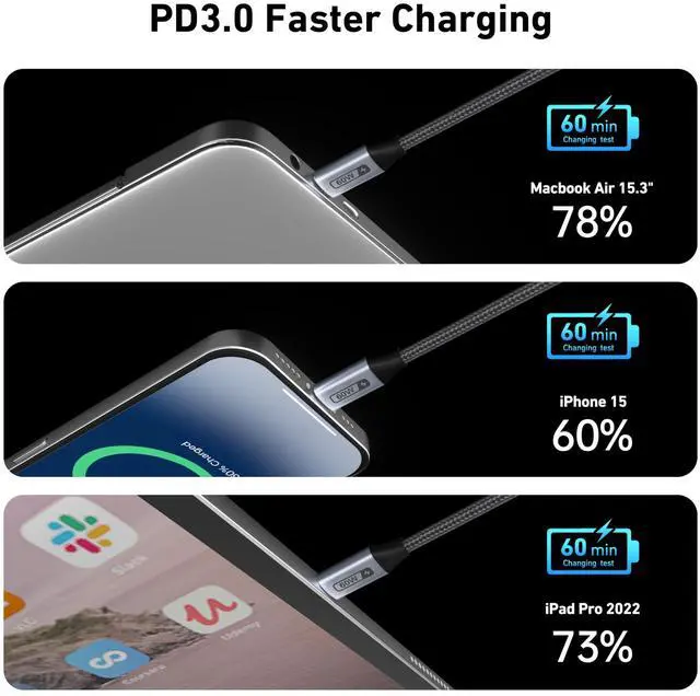 Alt view image 3 of 7 - USB C to USB C Multipack 60W Fast Charging Cable, 4-Pack(3.3ft/3.3ft/6.6ft/6.6ft) Nylon Braided Cable for iPhone iPad mini, MacBook, Samsung Galaxy