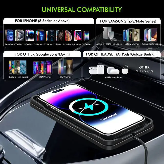 Alt view image 5 of 7 - Wireless Car Charger Pad, 15w Fast Car Wireless Chargers Charging pad Non Slip Charger for Car Wireless Phone Charger for iPhone 17/16/15/14/13/12 Pro Max,Samsung S23 S22 S20 for Android, 30cm Cable