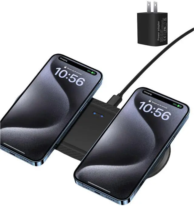 Main image of Wireless Charger, 20W Dual Wireless Charging Pad,Fast Charging Pad for Samsung Galaxy S24/S24 Ultra/S23/S22/S21/S20, for iPhone 16/15/14/13/12/11/XR/X, for Airpods 4/3/2/Pro, and More.(with Adapter)