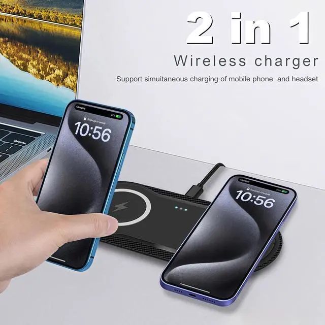 Alt view image 3 of 6 - Wireless Charger, 20W Dual Wireless Charging Pad,Fast Charging Pad for Samsung Galaxy S24/S24 Ultra/S23/S22/S21/S20, for iPhone 16/15/14/13/12/11/XR/X, for Airpods 4/3/2/Pro, and More.(with Adapter)