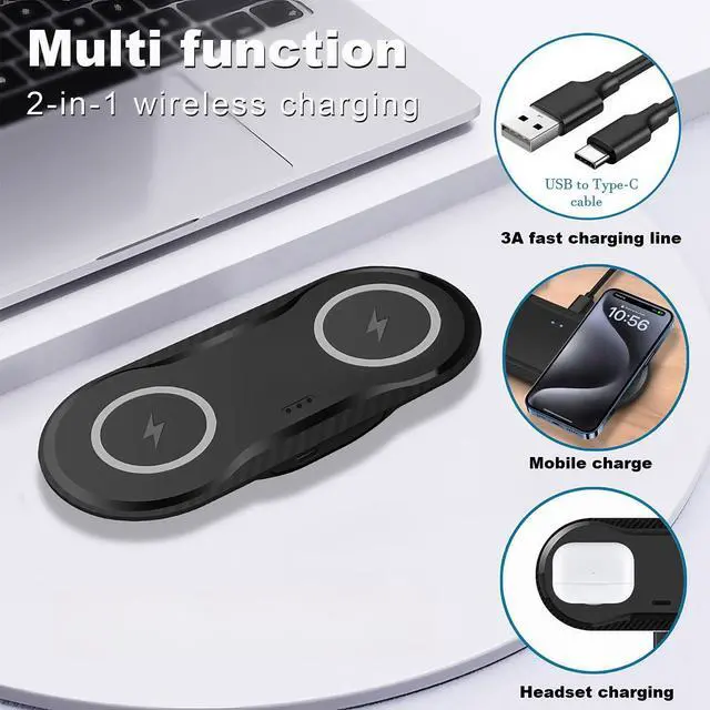 Alt view image 4 of 6 - Wireless Charger, 20W Dual Wireless Charging Pad,Fast Charging Pad for Samsung Galaxy S24/S24 Ultra/S23/S22/S21/S20, for iPhone 16/15/14/13/12/11/XR/X, for Airpods 4/3/2/Pro, and More.(with Adapter)