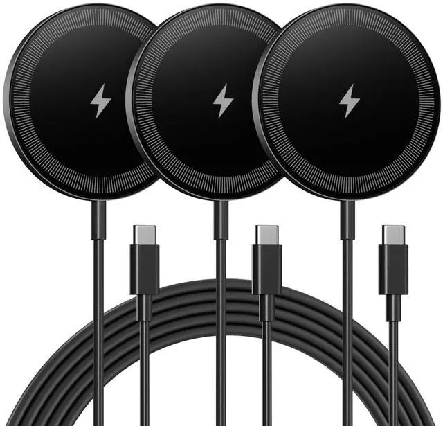 Main image of Magnetic Wireless Charger Charging Pad: 15W Qi Fast Portable Slim Charger Puck for iPhone 17e 17 Air 17 Pro Max 16 15 14 13 12 Series S26 & AirPods 4 3 2 Pro - Include USB-C/A Dual Ports (3Pack Black)