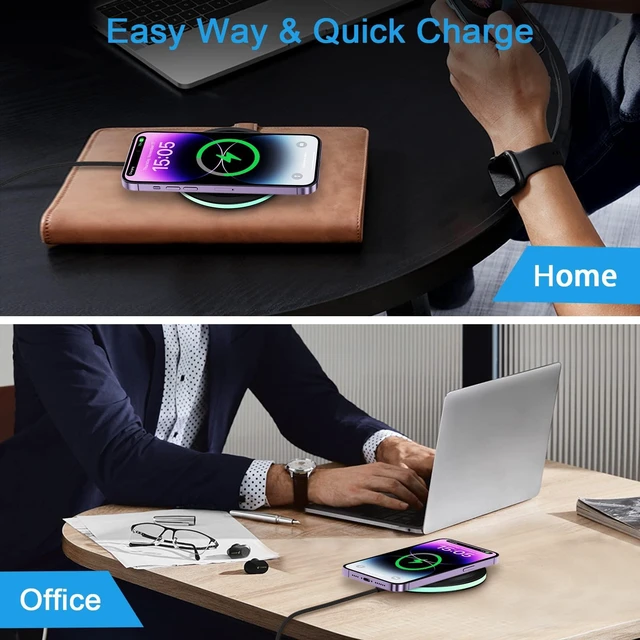 Alt view image 4 of 7 - for Samsung S26 Ultra Wireless Charger Fast Charging Pad for Samsung Galaxy S26 Ultra S26+ S26 S25 FE S24 S23 S22 S21,15W Wireless Charger Station + QC3.0 Adapter for iPhone 17 16 15,Google Pixel 10a