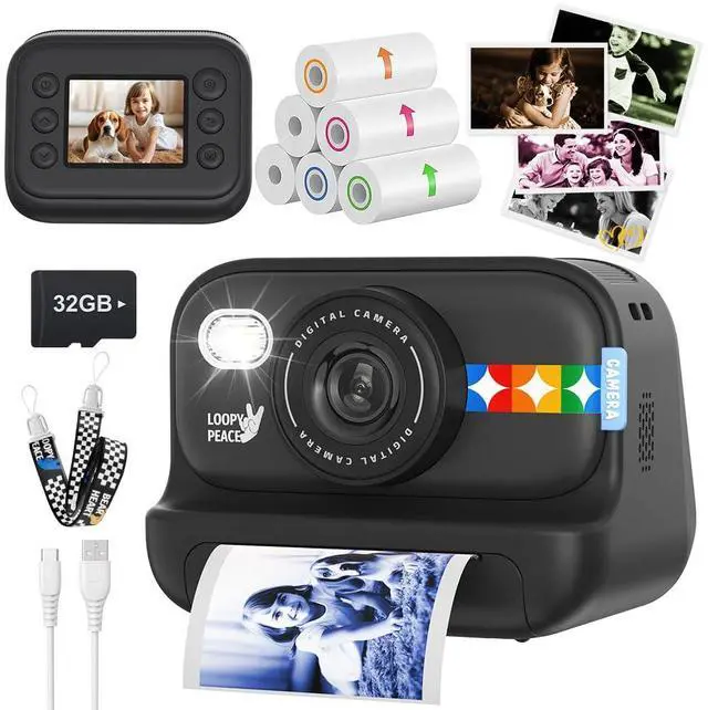 Main image of Kids Color Instant Print Camera Kids Camera with 5 Color Photo Paper, 48MP & 1080P Video, 21 Fun Frames, 32G Card, Christmas/Birthday Gifts for Girls and Boys Ages 3 4 5 6 7 8 9 10 11 12 - Black