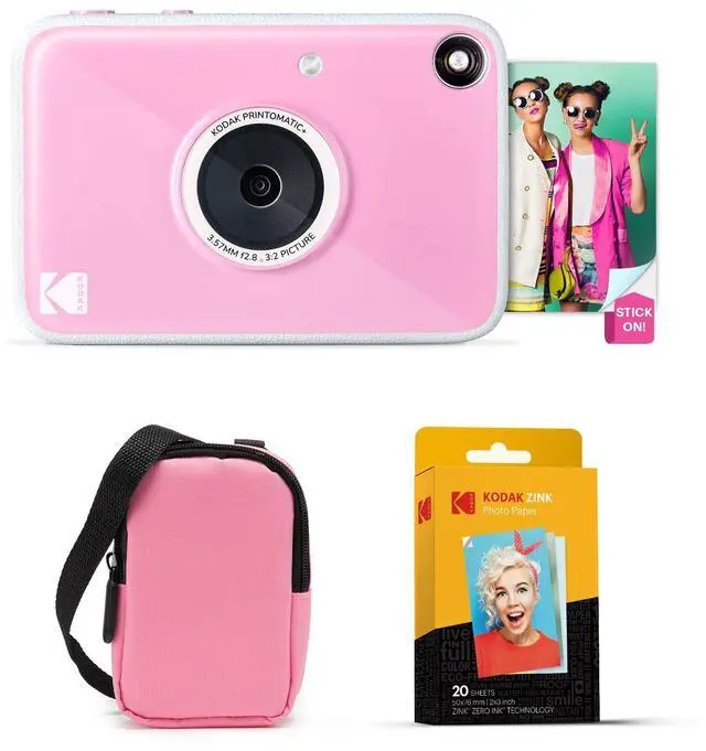 Main image of Printomatic+ Instant Print Digital Camera Starter Bundle + Carrying Case (Pink) + Zink 20pk Sticky-Back Photo Paper - 10MP, Full-Color Photos, GB LED Status Indicator - Pink