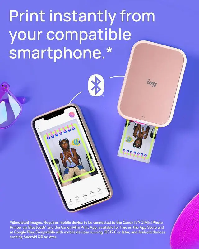 Alt view image 2 of 7 - IVY 2 Mini Photo Printer, Print from Compatible iOS & Android Devices, Sticky-Back Prints, Blush Pink + ZINK Photo Paper 20 Sheets Pack