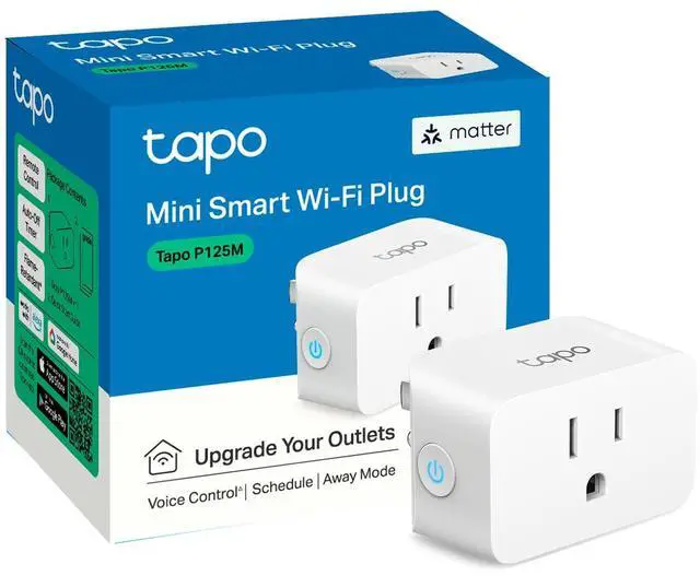 Main image of TP-Link Tapo Matter Compatible Smart Plug Mini, Compact Design, 15A/1800W Max, Super Easy Setup, Works with Apple Home, Alexa & Google Home, UL Certified, 2.4G Wi-Fi Only, White, Tapo P125M