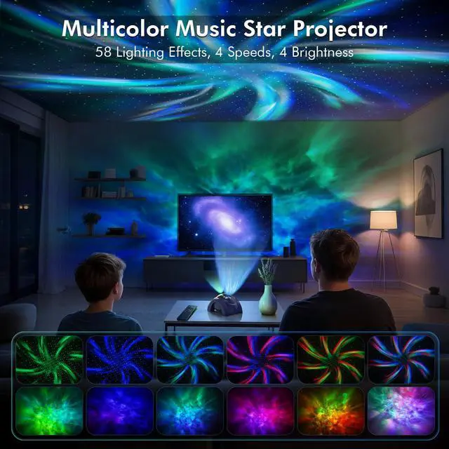 Alt view image 2 of 7 - Dual Lens Galaxy Projector, Star Projector for Bedroom with 58 Light Effects, Night Light Projector with White Noise & Bluetooth Speaker, Remote Timer, Easter Room Decor Gift for Kids Adults