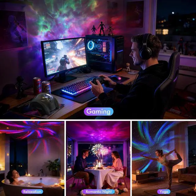 Alt view image 7 of 7 - Dual Lens Galaxy Projector, Star Projector for Bedroom with 58 Light Effects, Night Light Projector with White Noise & Bluetooth Speaker, Remote Timer, Easter Room Decor Gift for Kids Adults