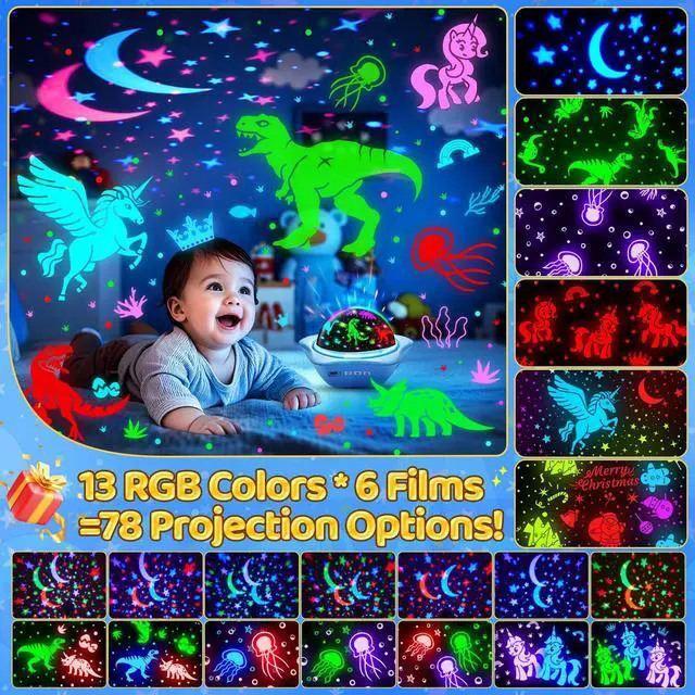 Alt view image 3 of 7 - Night Light for Kids Easter Gifts, 6 Films+78 Lighting Modes Ceiling Star Projector,Rechargeable Night Light Projector,360°Rotion Star Lights for Bedroom Decor,Kids Sensory Toys Easter Toys