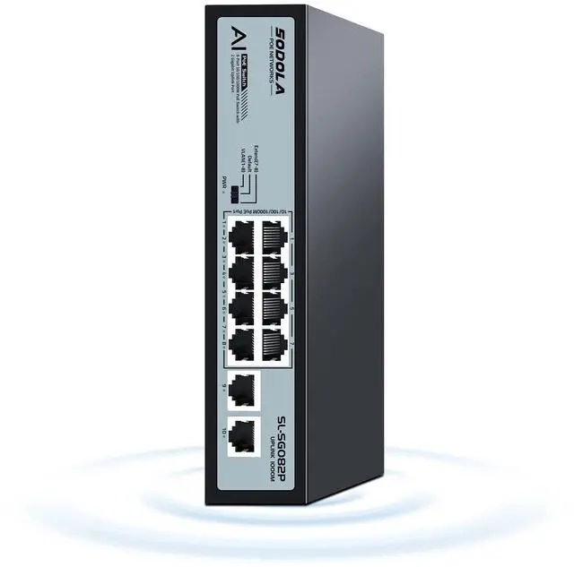Main image of 8 Port Gigabit PoE Switch,2 Gigabit Uplinks,120W 48V Built-in Power,802.3af/at,Plug & Play Unmanaged PoE Network Switch