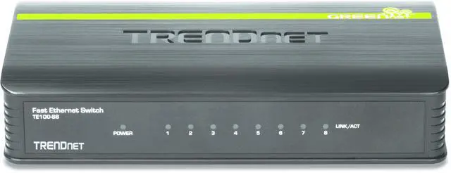 Alt view image 2 of 4 - 8-Port Unmanaged 10/100 Mbps GREENnet Ethernet Desktop Switch, TE100-S8, 1.6 Gbps Switching Capacity, Plastic Housing, Network Ethernet Switch, Plug & Play Black