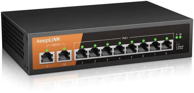 Main image of 8 Port Gigabit PoE Switch with 2 Gigabit Uplink, 135W Built-in Power Supply, 802.3AF/AT Compliant, Desktop or Wall Mount, Ethernet Network Switch Unmanaged