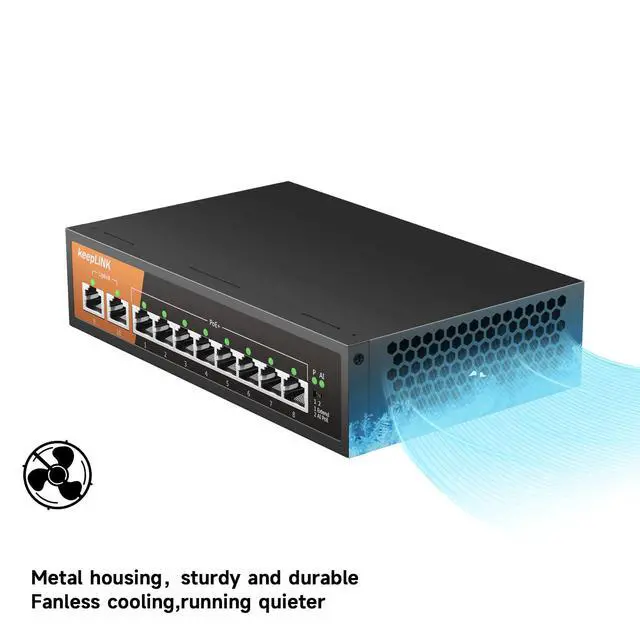 Alt view image 5 of 7 - 8 Port Gigabit PoE Switch with 2 Gigabit Uplink, 135W Built-in Power Supply, 802.3AF/AT Compliant, Desktop or Wall Mount, Ethernet Network Switch Unmanaged