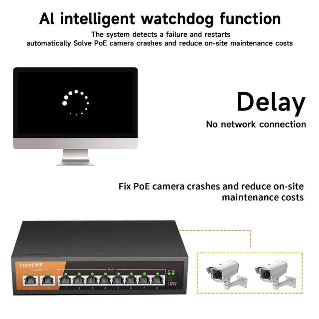 Alt view image 3 of 7 - 8 Port Gigabit PoE Switch with 2 Gigabit Uplink, 135W Built-in Power Supply, 802.3AF/AT Compliant, Desktop or Wall Mount, Ethernet Network Switch Unmanaged
