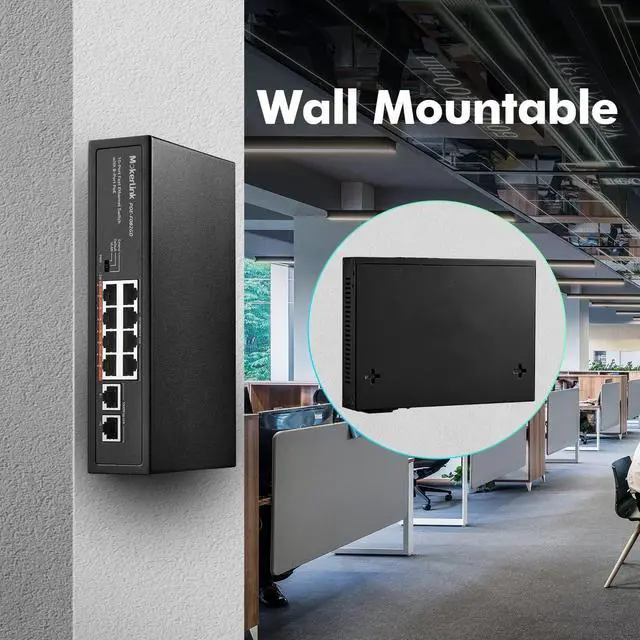 Alt view image 6 of 7 - 10 Port PoE Switch, 8 Port PoE+ 100Mbps, 2 Gigabit Uplink, 96W 802.3af/at, Vlan & Extend, Fanless Metal Plug & Play Ethernet Switch