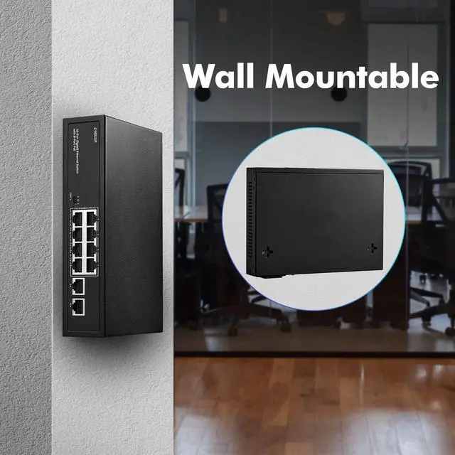 Alt view image 7 of 7 - 10 Port Gigabit PoE Switch, YuLinca 8 Port Gigabit PoE+ and 2 Gigabit Uplink, 10/100/1000Mbps, IEEE802.3af/at Max 120W, Metal Fanless Unmanaged Plug&Play Ethernet Switch