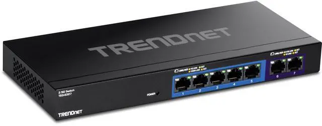 Main image of 7-Port Multi-Gig Gaming Switch, TEG-S327, 5 x 1G RJ-45 Base-T Ports, 2 x 2.5G RJ-45 Ports, 20Gbps Switching Capacity, Wall Mountable, Plug & Play, Lifetime Protection, Black